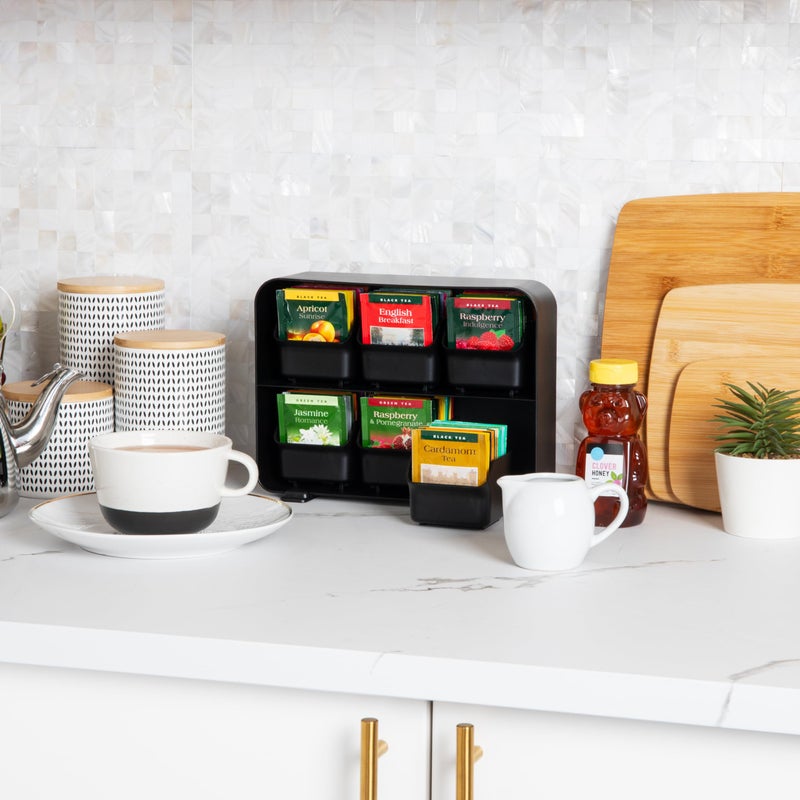 Mind Reader Tea Bag Organizer, Tea Station Organizer, Countertop Storage, Kitchen, Plastic, 10.25"L x 3.25"W x 7.75"H, Black - Image 2